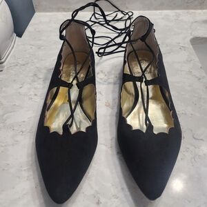 Slightly used 7 1/2 Carlos Santana casual faux suade Black Lace-Up Women's Shoes